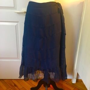 Wyeth silk navy skirt